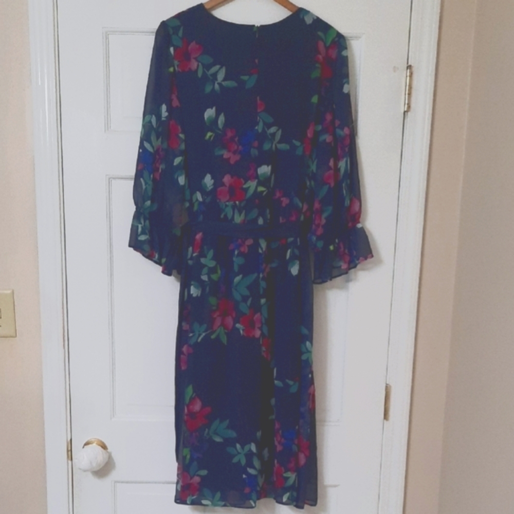 Jessica Howard Navy/ Purple V-Neck Ruffle Bishop Sleeve Maxi Dress - Picture 10 of 13